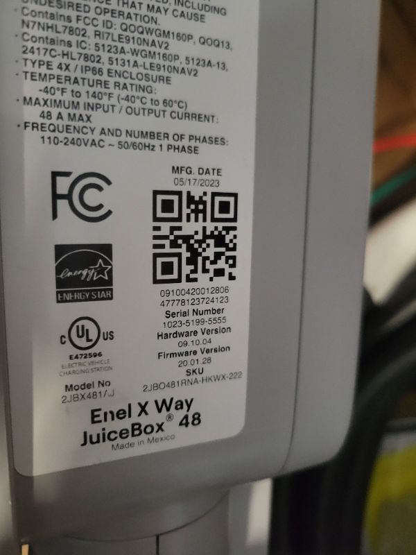 Photo 6 of **SEE NOTES/FOR PARTS**
JuiceBox 48 Smart Electric Vehicle (EV) Charging Station with WiFi - 48 amp Level 2 EVSE, 25-Foot Cable, UL & Energy Star Certified, Indoor/Outdoor Use (Hardwired Install, Black/Grey)