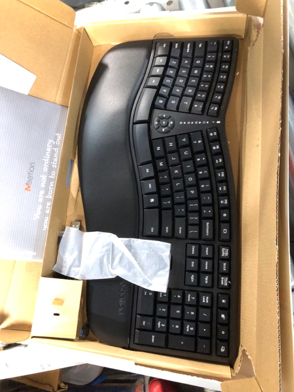 Photo 2 of MEETION Ergonomic Keyboard, Split Wireless Keyboard with Cushioned Wrist, Palm Rest, Curved, Natural Typing Full Size Rechargeable Keyboard