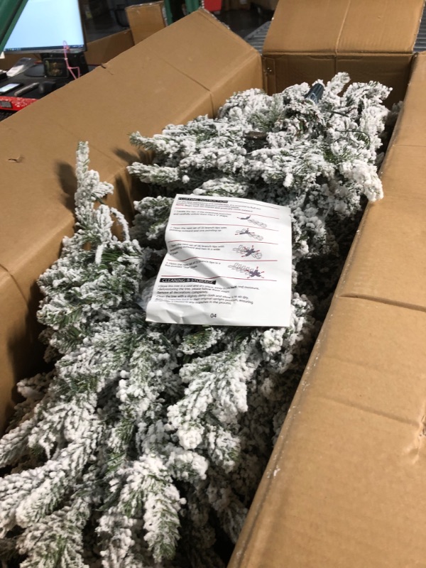 Photo 2 of [ Very Thick & Realistic Feel ] 6.5 Feet Pre-Lit Snow Flocked Aspen Artificial Christmas Tree, 1111 Branch Snowy Tips, 400 Warm Lights,Heavily Flocked, Metal Stand and Hinged Branches Xmas Decor