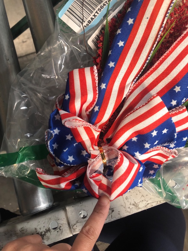 Photo 3 of Large Veterans Day Patriotic Wreath for Front Door, Red Blue Burlap, American Flag Stars. 4th of July Wreath,Labor Day, Holiday Wreaths, Festival Garland Decoration, Memorial Day Decoration Supplies