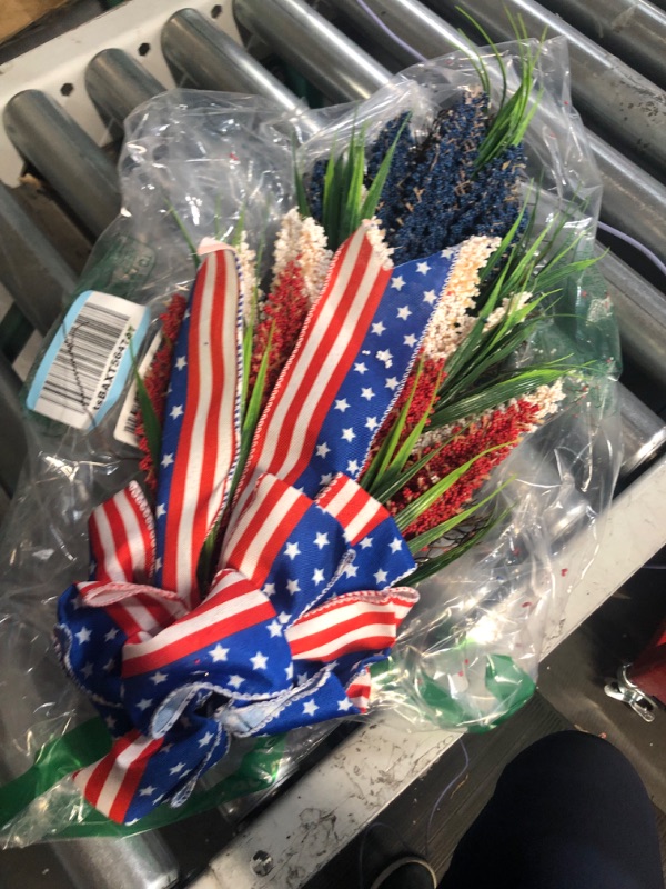 Photo 2 of Large Veterans Day Patriotic Wreath for Front Door, Red Blue Burlap, American Flag Stars. 4th of July Wreath,Labor Day, Holiday Wreaths, Festival Garland Decoration, Memorial Day Decoration Supplies