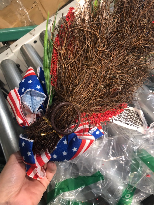 Photo 4 of Large Veterans Day Patriotic Wreath for Front Door, Red Blue Burlap, American Flag Stars. 4th of July Wreath,Labor Day, Holiday Wreaths, Festival Garland Decoration, Memorial Day Decoration Supplies