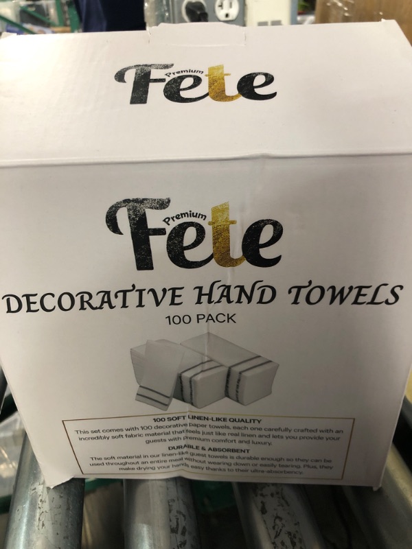 Photo 2 of Fete Disposable Hand Towels for Bathroom, Silver Design 100 Linen-Feel Guest Towels – 