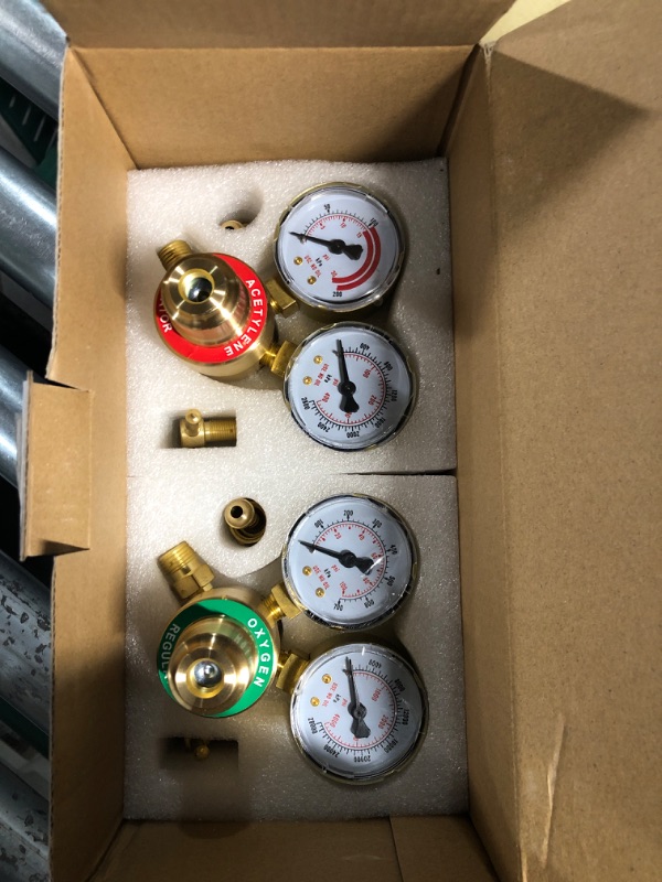 Photo 1 of AWLOLWA Oxygen Acetylene regulator set CGA540 and CGA200 Inlet Connection for for Welding Gas Gauge.