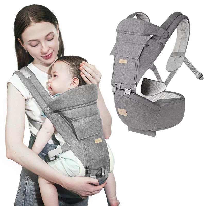 Photo 1 of Baby Carrier with Hip Seat, 6-in-1 Baby Carrier Newborn to Toddler, Head Support and Breathable Mesh, Adjustable Removable Soft Ergonomic Baby 