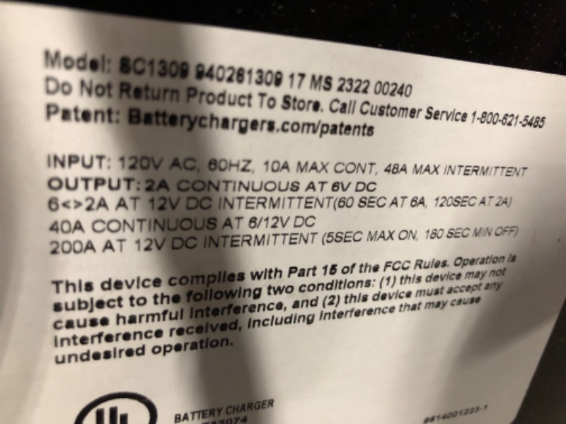 Photo 4 of NON FUNCTIONAL PARTS ONLY** Schumacher SC1364 Battery Charger, Engine Starter, Boost Maintainer, and Auto Desulfator 