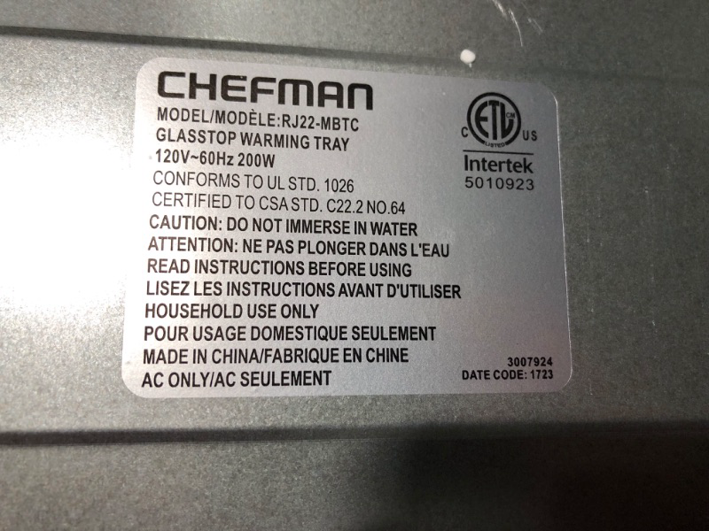 Photo 7 of * used item * see all images * 
Chefman Compact Glasstop Warming Tray with Adjustable Temperature Control Perfect for Buffets