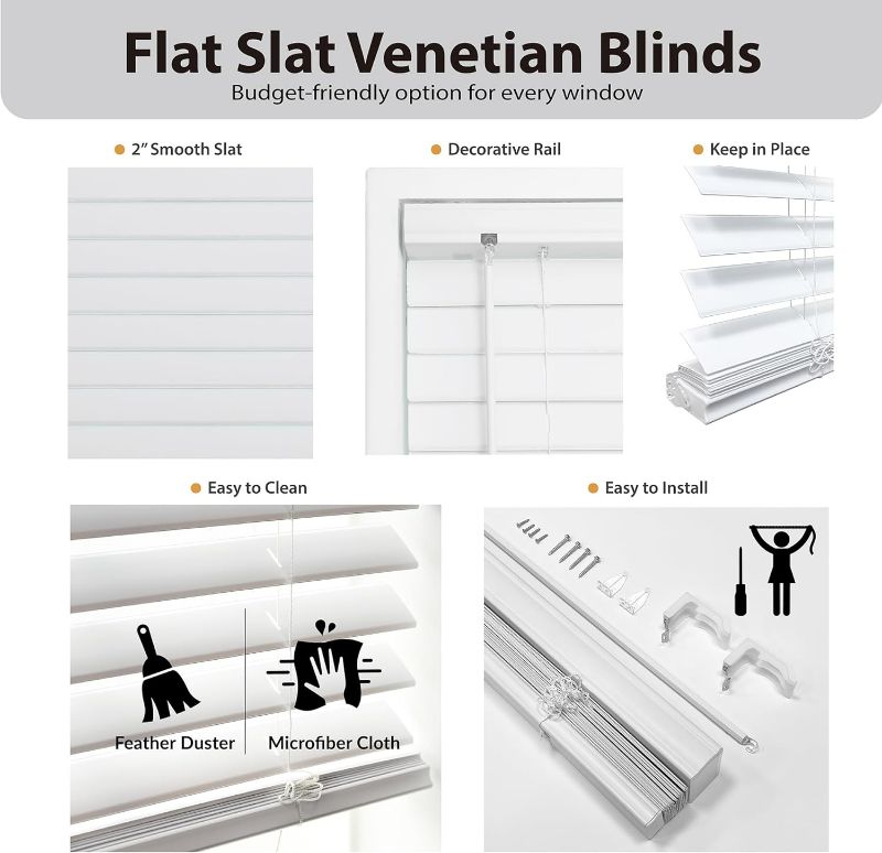 Photo 4 of (READ NOTES) DEZ Furnishings QKWT580480 Cordless 2" Venetian Vinyl Blind, 58W x 48L Inches, White