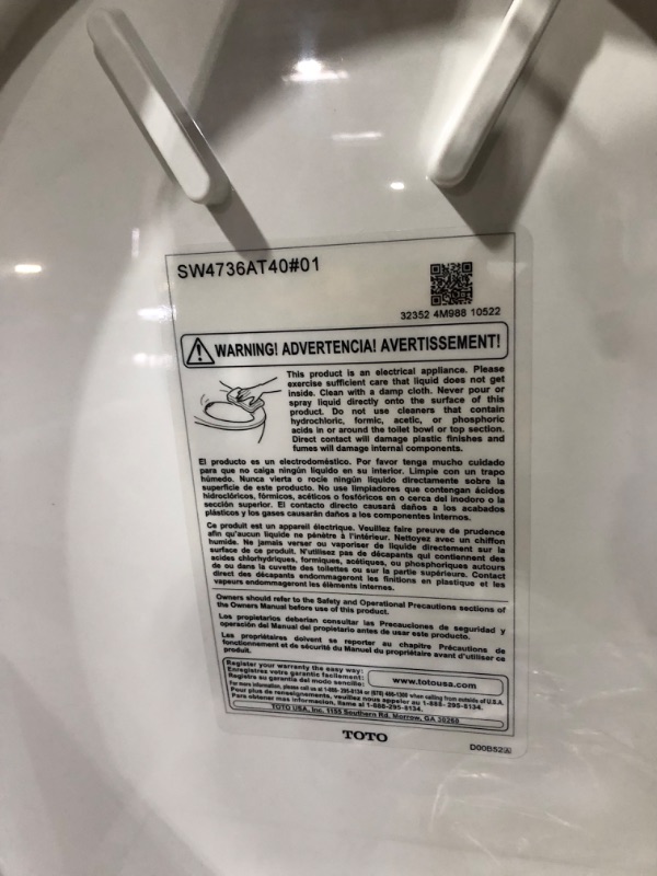 Photo 5 of [FOR PARTS, READ NOTES] NONREFUNDABLE
TOTO SW4736AT40#01 WASHLET+ Electronic Bidet Toilet Seat, Elongated, Cotton White Cotton White Elongated