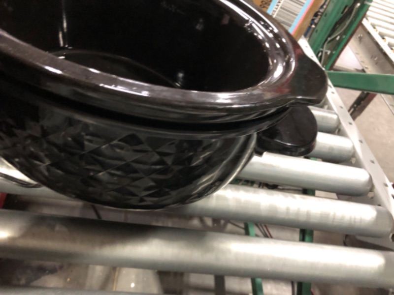 Photo 7 of Elite Gourmet MST-1234B## 6 Quart Diamond Pattern Slow Cooker, Removable, Dishwasher-Safe Stoneware Pot with Tempered Glass Lid, Cool-Touch Handles, 6 Quart, Black 6 Quart Black
