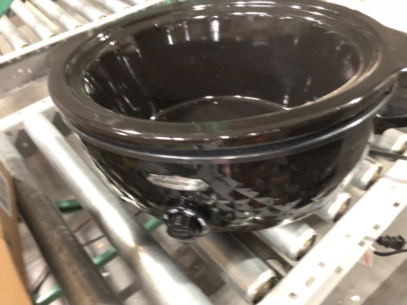 Photo 6 of Elite Gourmet MST-1234B## 6 Quart Diamond Pattern Slow Cooker, Removable, Dishwasher-Safe Stoneware Pot with Tempered Glass Lid, Cool-Touch Handles, 6 Quart, Black 6 Quart Black