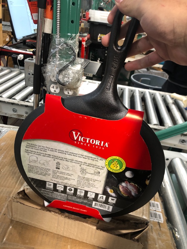 Photo 1 of Victoria 12-Inch Cast-Iron Comal Pizza Pan with a Long Handle and a Loop Handle, Preseasoned with Flaxseed Oil, Made in Colombia 12 Inch
