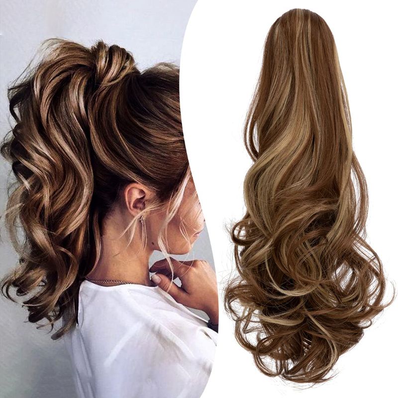 Photo 1 of  Ponytail Extension 18" Clip in Wavy Ponytail Hair Extensions Long Pony Tails for Women Extensions Ash Blonde Mix