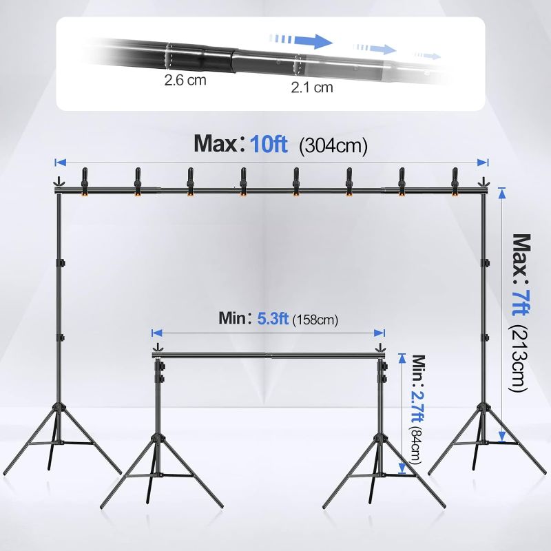 Photo 4 of EMART Photo Video Studio 20 ft Wide 10 ft Tall Adjustable Heavy Duty Photography Backdrop Stand, Background Support System Kit with 3 Stands, 8 Spring Clamps, 1 Carrying Bag