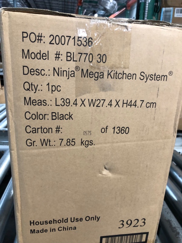 Photo 2 of (PARTS ONLY/ NO REFUNDS) Ninja BL770 Mega Kitchen System, 1500W, 4 Functions for Smoothies, Processing, Dough, Drinks & More, with 72-oz.* Blender Pitcher, 64-oz. Processor Bowl, (2) 16-oz. To-Go Cups & (2) Lids, Black
