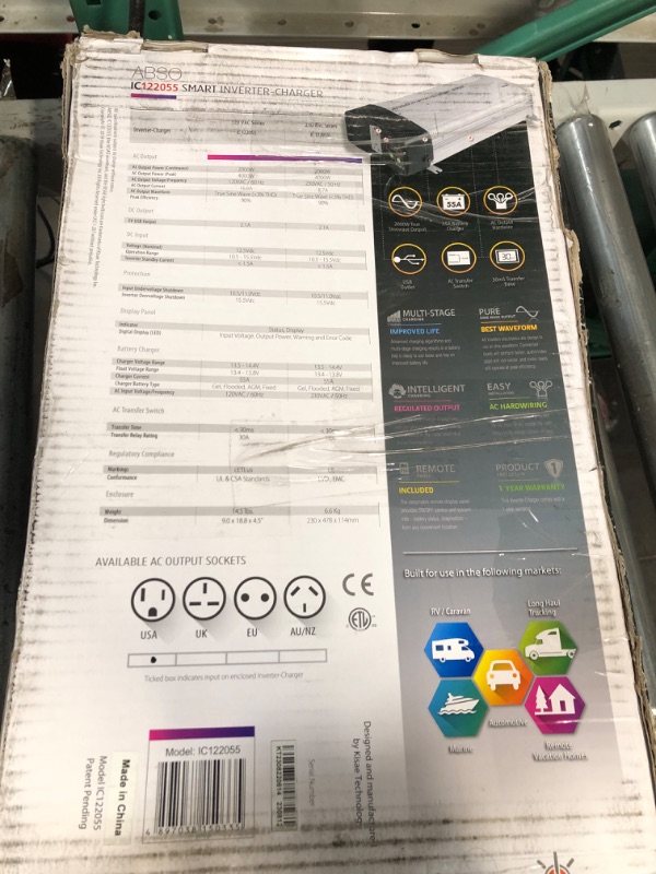 Photo 5 of ***USED - UNABLE TO TEST***
KISAE Technology IC122055 Abso Sine Wave Inverter Charger, 2000W, 55A