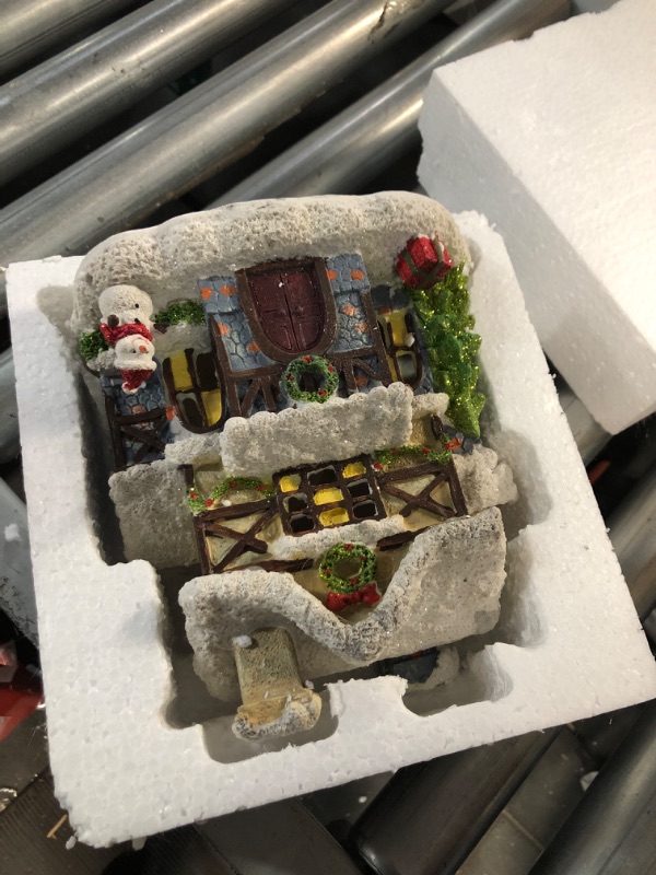 Photo 2 of Adroiteet Christmas Village Light up House, Backflow Incense Holder, Resin Christmas Snowy Town with Xmas Tree and Snowman, Holiday Tabletop Decorations for Home Kitchen Office