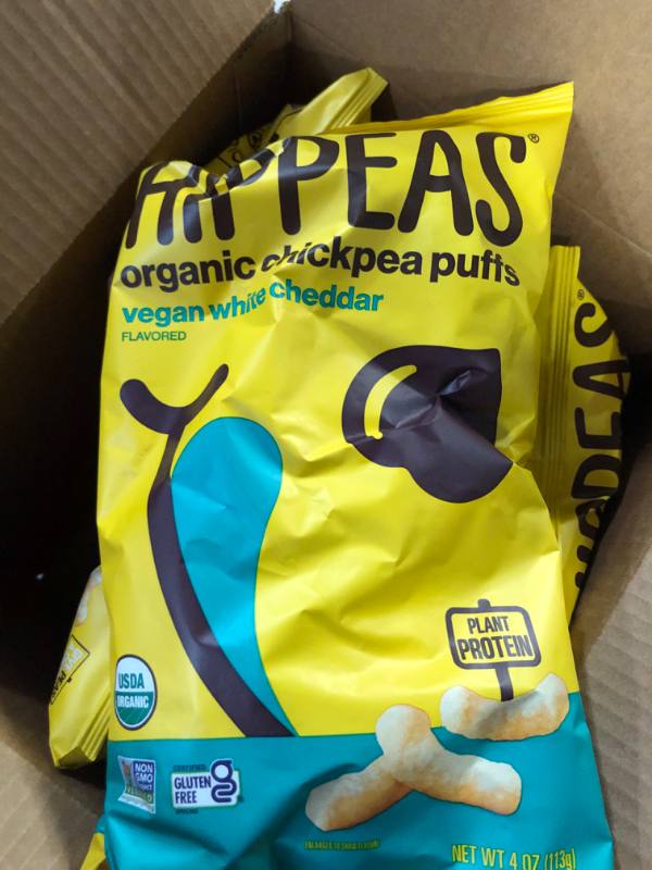 Photo 1 of (EXP 12/25/23) Hippeas Chickpea Puffs, Vegan White Cheddar, 4 Ounce (Pack of 6), 4g Protein, 3g Fiber, Vegan, Gluten-Free, Crunchy, Plant Protein Snacks