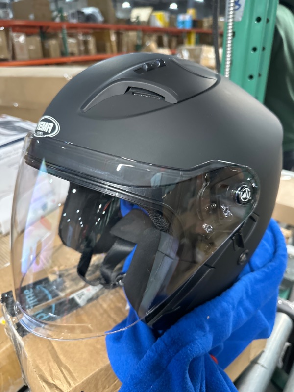 Photo 1 of Motorcycle Open Face Helmet YEMA YM-637 DOT Approved 3/4 Half Helmet with Sun Visor for Adult Men Women Matte Black Medium
