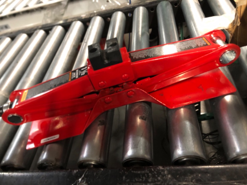 Photo 2 of BIG RED AT10152S4R Torin Portable Steel Scissor Jack with S04 Engineering PVC Saddles: 1.5 Ton (3,000 lb) Capacity, Red Red Scissor Jack