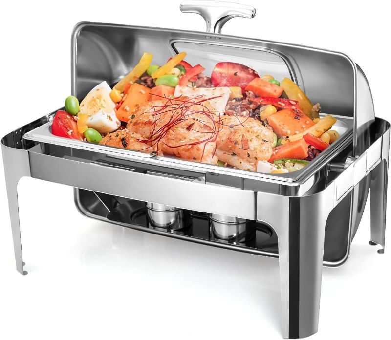 Photo 1 of [STOCK PHOTO FOR REFERENCE, READ NOTES]
Chafing Dish Buffet Set, 9 QT Stainless Steel Roll Top Chafing Server Set, Food Warmers ONLY COMES WITH 1