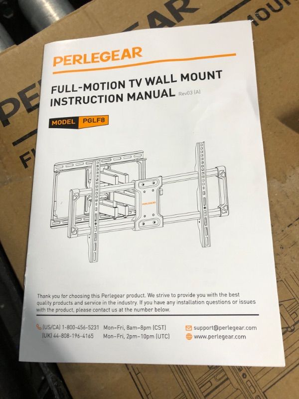 Photo 2 of Perlegear UL Listed Full Motion TV Wall Mount for 42-85 inch TVs up to 132 lbs, TV Mount with Dual Articulating Arms, Tool-Free Tilt, Swivel, Extension, Leveling, Max VESA 600x400mm, 16" Studs, PGLF8