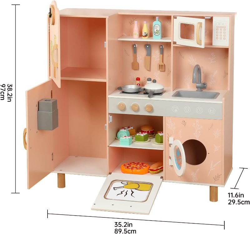 Photo 5 of (READ FULL POST) Bruvoalon Wooden Play Kitchen Toy Set for Kids, with Realistic Design, Sink (Pink)