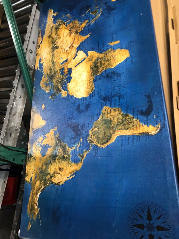 Photo 1 of Acocifi Blue World Map Wall Art Canvas Retro Old World Map Picture Prints Vintage Nautical Artwork Painting for Living Room Bedroom Study Room Home Office Wall Decor, Framed 48"x24" Large Size 24"x48" style 3