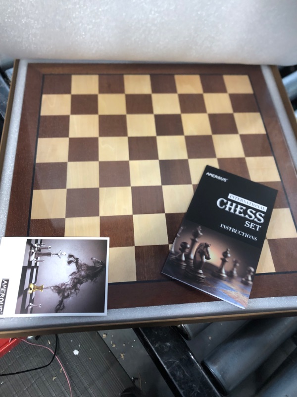 Photo 2 of AMEROUS 15 inches Wooden Chess Board Only, Professional Staunton Tournament Chessboard No Pieces with Gift Package - Chess Rules, Portable Chess Board for Beginners, Kids, Adults