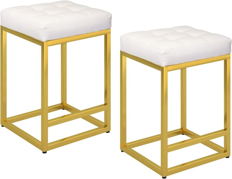 Photo 1 of ***READ NOTES***ErgoDesign 26 Inches Saddle Stools, Metal Frame Bar Stools, Pu Leather Bar Chairs, white with gold frame