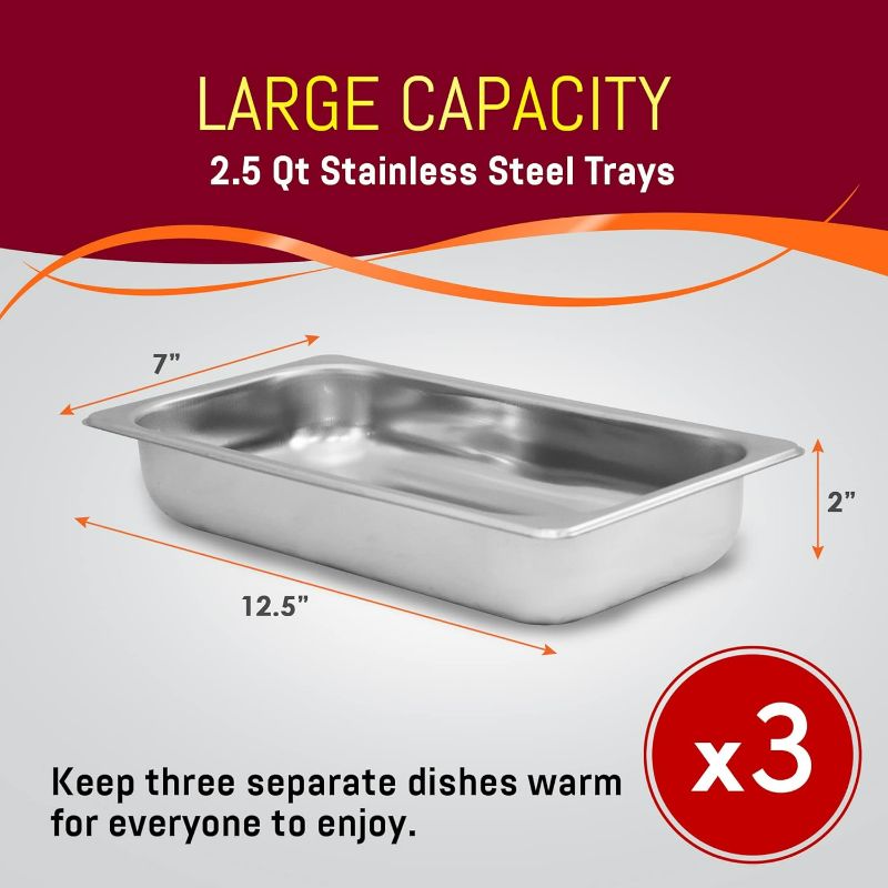 Photo 3 of (READ NOTES) Elite Gourmet EWM-6171 Triple 3 x 2.5 Qt. Trays, Buffet Server, Food Warmer Temperature Control, Clear Slotted Lids, Perfect for Parties, Entertaining & Holidays, 7.5 Qt Total, Stainless Steel
