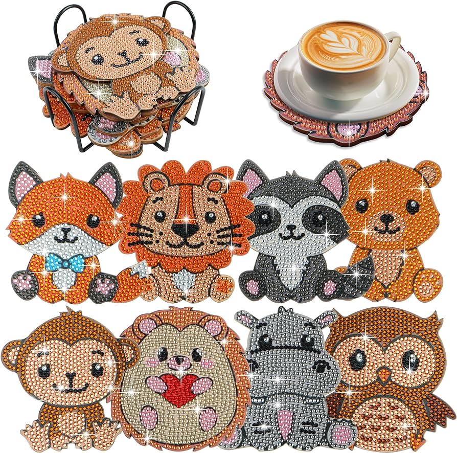 Photo 1 of 8 pcs Animal Shaped Diamond Painting Coasters