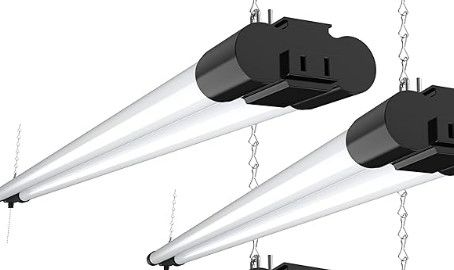 Photo 1 of (READ NOTES) Sunco 2 Pack LED Black Hanging Workshop Garage Shop Light 4FT, Plug in Linkable Utility Fixture, 6000K Daylight Deluxe, 40W=260W, 4100 LM, Integrated T8, Pull Chain - ETL