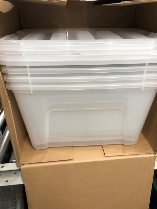 Photo 4 of **DAMAGED LIDS** IRIS USA 53 Qt. Plastic Storage Container Bin with Secure Lid and Latching Buckles, 4 pack - Clear, Large