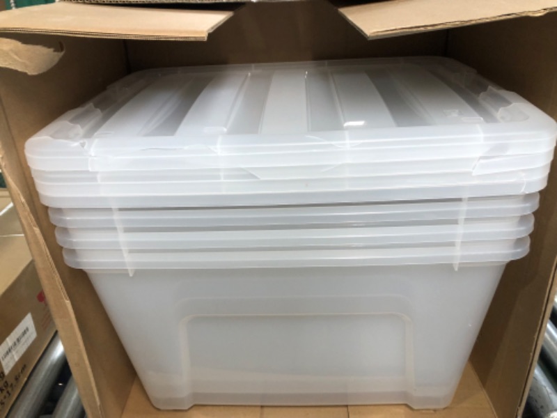 Photo 3 of **DAMAGED LIDS** IRIS USA 53 Qt. Plastic Storage Container Bin with Secure Lid and Latching Buckles, 4 pack - Clear, Large