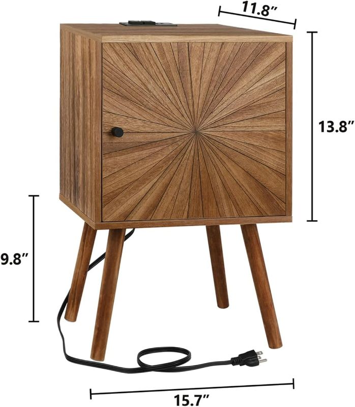 Photo 4 of (READ NOTES) Mid Century Modern Side Table, Night Stands with USB Ports & Power Outlets, Farmhouse Bedside Table, Small End Table, End Tables Side Tables for Living Room Bedroom Brown -- Square