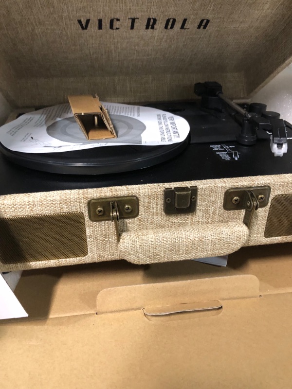 Photo 2 of Victrola Journey+ Signature Turntable Record Player - 33-1/3, 45 & 78 RPM Suitcase Vinyl Record Player, Bluetooth Connectivity & Built-in Speakers, Stereo RCA Output, Linen Finish, Cream