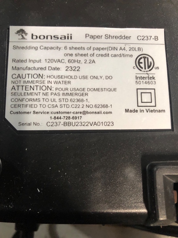 Photo 2 of Bonsaii Micro-Cut Paper Shredder with Portable Handle & Transparent Window