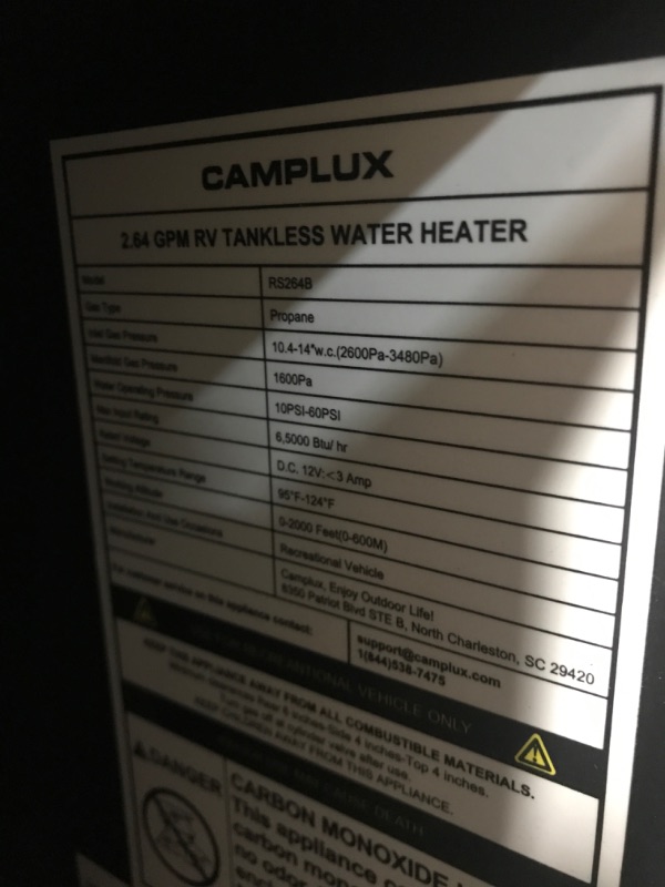 Photo 5 of READ NOTES PARTS ONLY NON REFUNDABLE
RV Tankless Water Heater ,Camplux 2.64 GPM Propane Hot Water Heater with Door, Remote Control Included (Black)