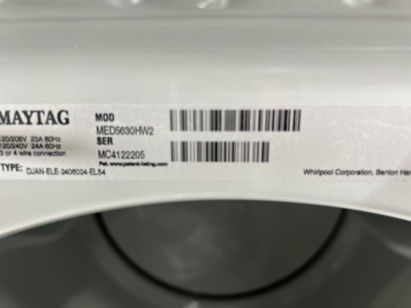 Photo 9 of Maytag 7.3-cu ft Stackable Electric Dryer (White) ENERGY STAR