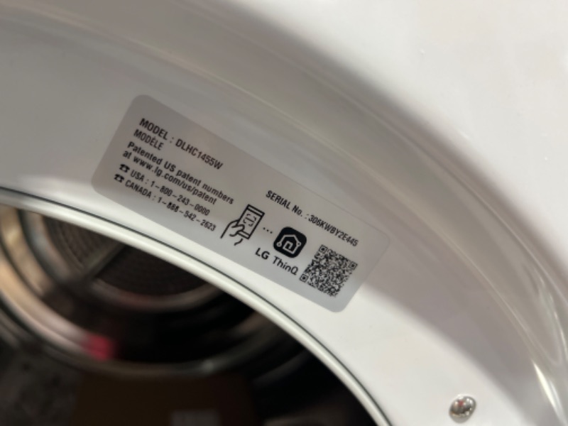Photo 7 of ***USED - DENTED/SCRATCHED - UNABLE TO TEST***
LG 24 in. W 4.2 Cu. Ft. Ventless Stackable Compact SMART Electric Dryer in White with Dual Inverter HeatPump Technology