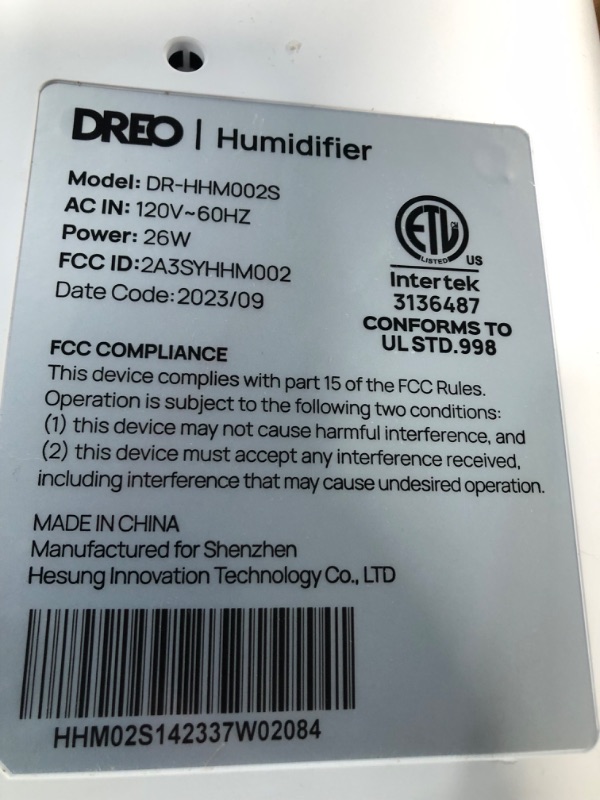 Photo 3 of **PARTS ONLY DOES NOT FUNCTION
Dreo Smart 5L Humidifiers