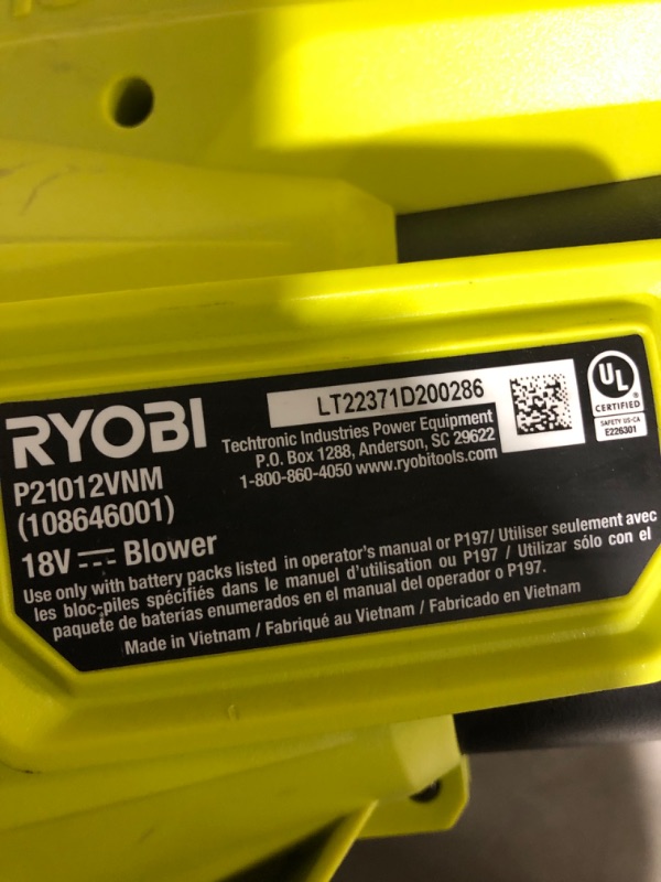 Photo 4 of * not battery * see all images * 
ONE+ HP 18V Brushless 110 MPH 350 CFM Cordless Variable-Speed Jet Fan Leaf Blower w/ 4.0 TOOL ONLY