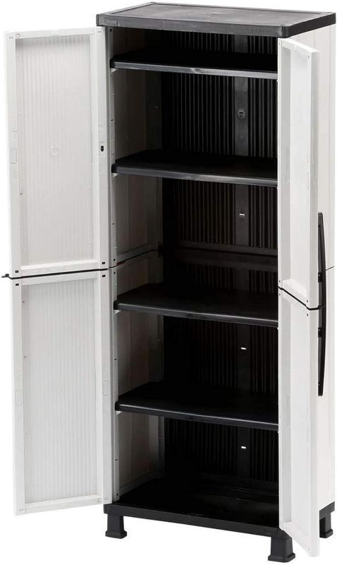 Photo 3 of (READ NOTES) HDX 27 in. W 4-Shelf Plastic Multi-Purpose Tall Cabinet in Gray 221874