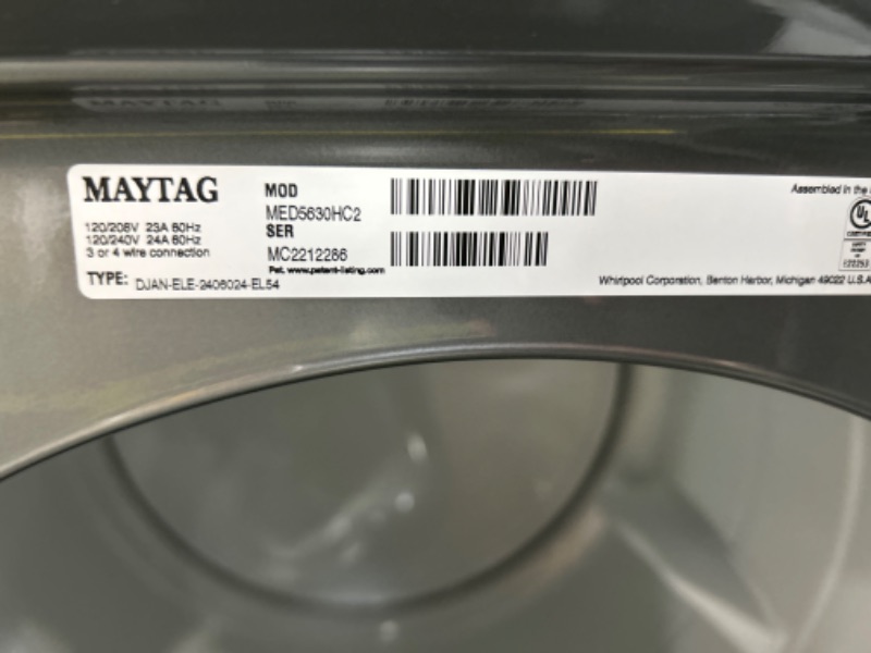 Photo 7 of Maytag 7.3-cu ft Stackable Electric Dryer (Metallic Slate) ENERGY STAR