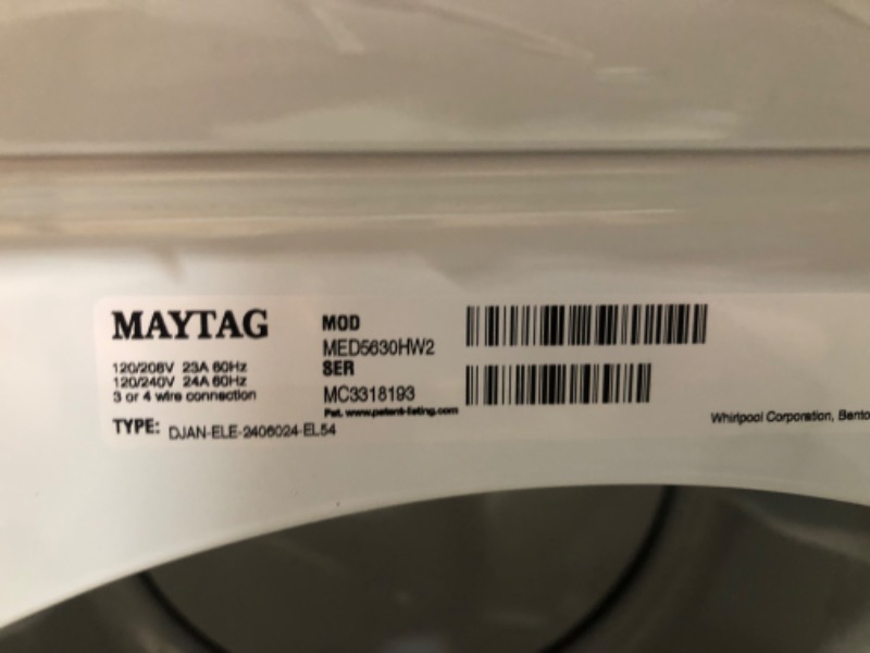 Photo 9 of **PARTS ONLY DOES NOT FUNCTION PROPERLY**
Maytag 7.3-cu ft Stackable Electric Dryer (White) ENERGY STAR