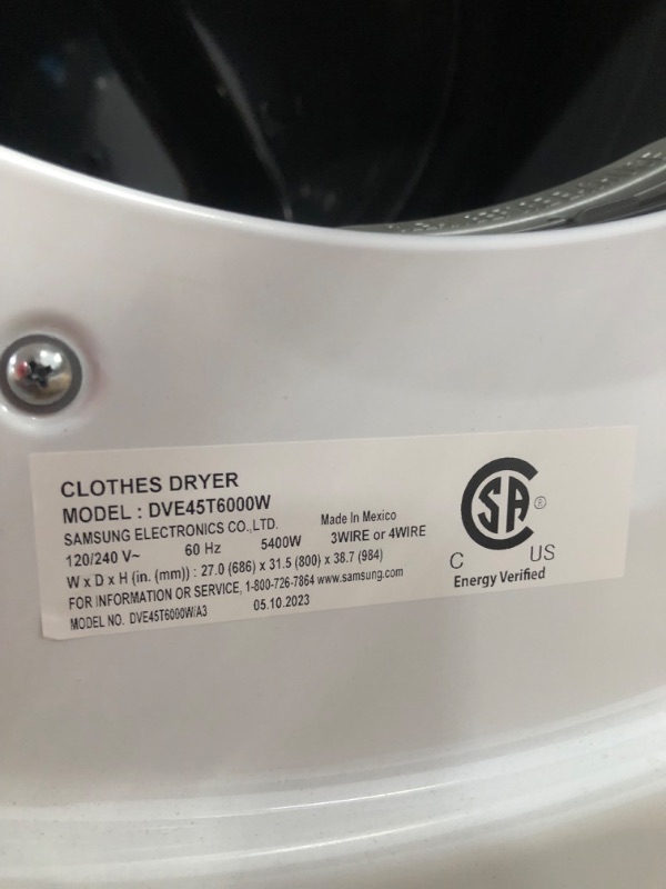 Photo 1 of Samsung 7.5-cu ft Stackable Electric Dryer (White)