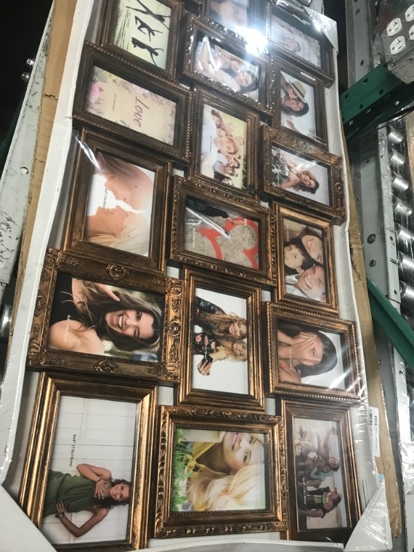 Photo 1 of J.M.Deco Picture Frames collage 18-Opening for wall decor, Reunion Friends Family College Picture Frame, Memory photo frames collage 4x6 for Homie, Gallery Puzzle Collage Wall Hanging for 4x6, Gold Gold* 18 Opening