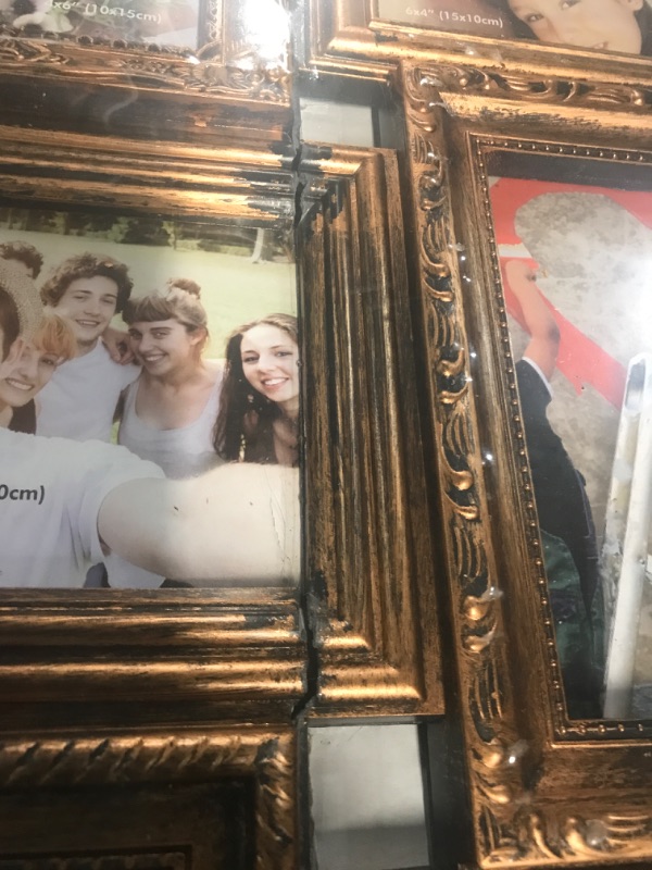 Photo 1 of J.M.Deco Picture Frames collage 18-Opening for wall decor, Reunion Friends Family College Picture Frame, Memory photo frames collage 4x6 for Homie, Gallery Puzzle Collage Wall Hanging for 4x6, Gold Gold* 18 Opening