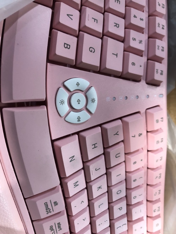 Photo 3 of MEETION Ergonomic Wireless Keyboard and Mouse, Ergo Keyboard with Vertical Mouse, Split Keyboard with Cushioned Wrist Palm Rest Natural Typing Rechargeable Full Size, Windows/Mac/Computer/Laptop, Pink Large Pink